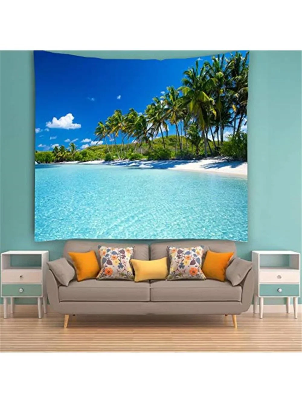 Ocean Beach Tapestry Wall Hanging Tropical Paradise Palm, 80x60 Inches